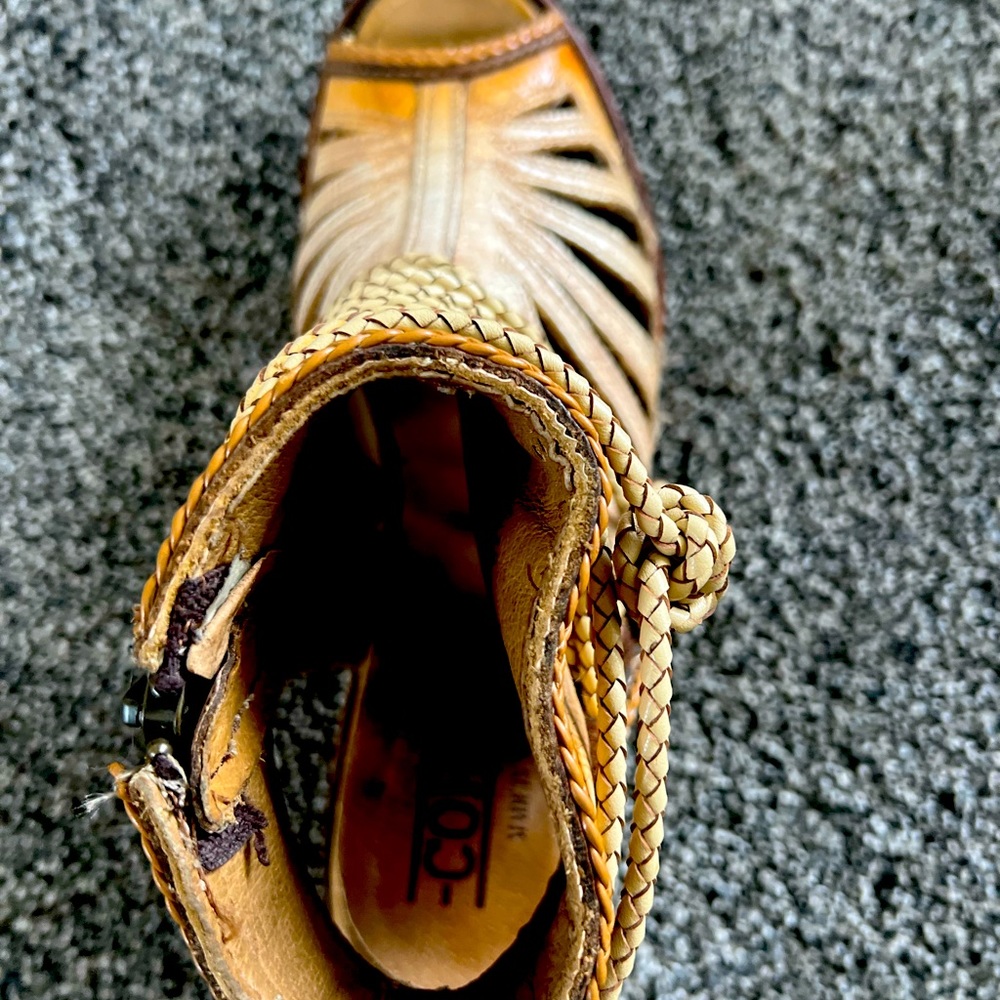 Corral Tan Braided Leather Peep-Toe Sandals - Picture 2 of 6